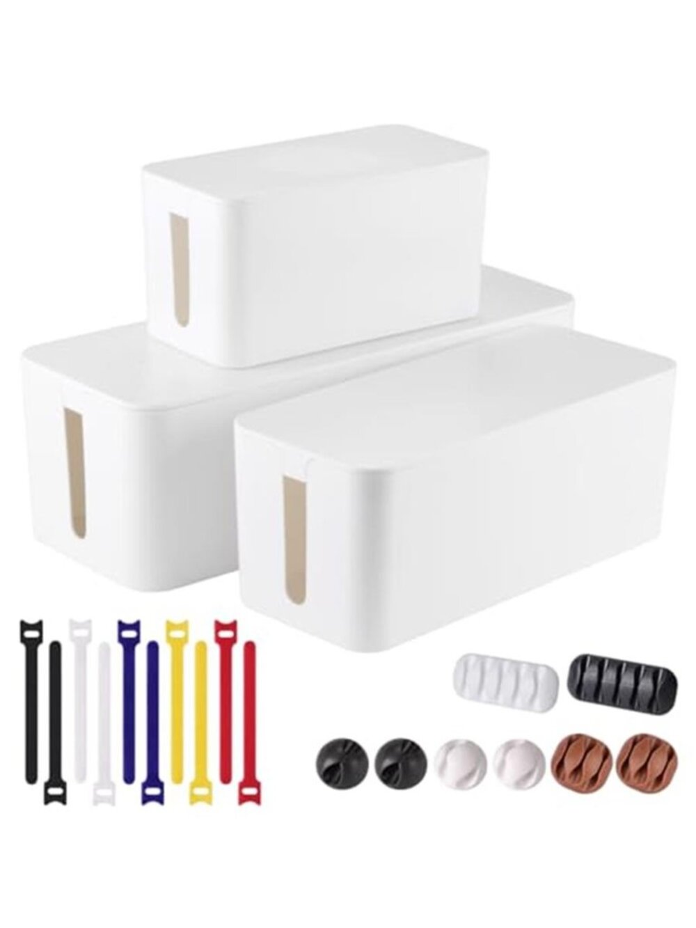 Cable Management Box Cord Organizer 18 Piece Set Power Strip Wire Storage White